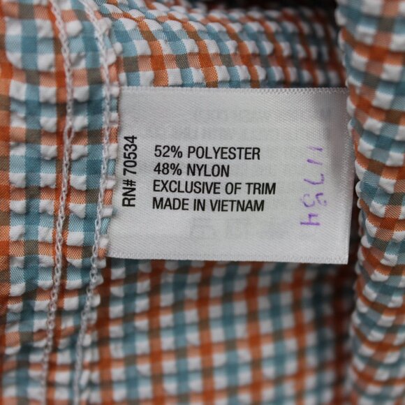Orvis Seersucker Shirt Mens XL Orange/Blue Active Fit Poly/Nylon S/S Button Down - Picture 8 of 15